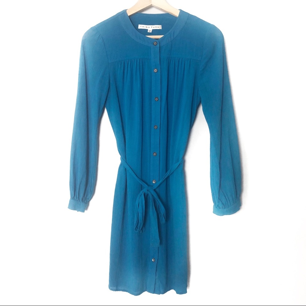 Trina Turk Blue Button up Long Sleeve Dress Size 0